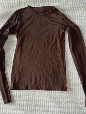 SKIMS Brown Soft Smoothing Seamless Long Sleeve Top Sz Small